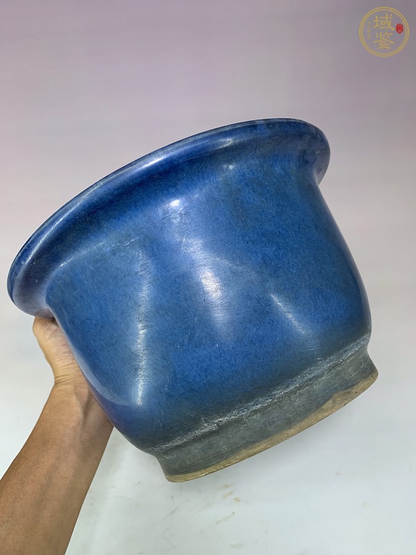 古玩陶瓷籃釉花盆真品鑒賞圖