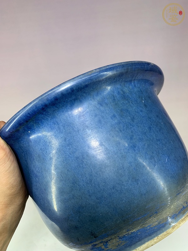 古玩陶瓷籃釉花盆真品鑒賞圖