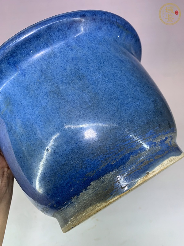 古玩陶瓷籃釉花盆真品鑒賞圖