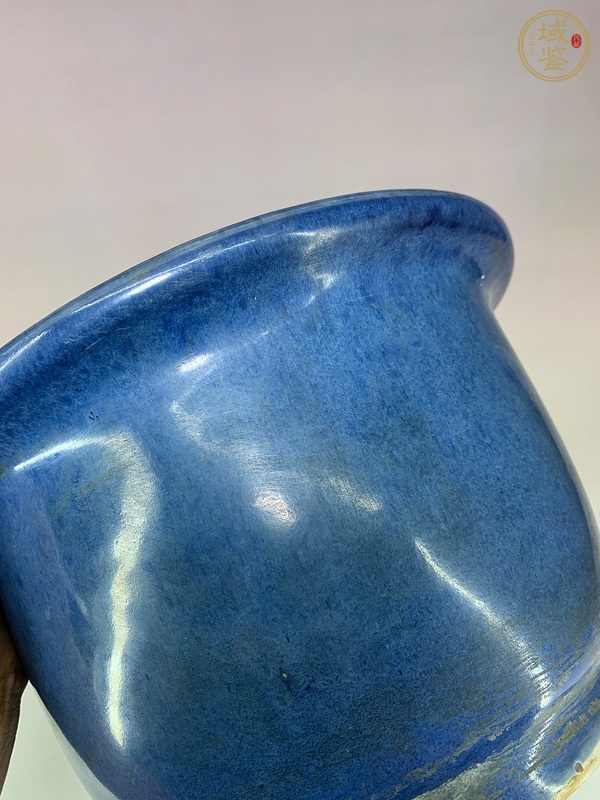 古玩陶瓷籃釉花盆真品鑒賞圖