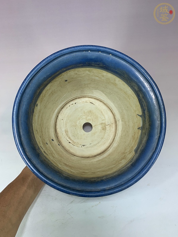 古玩陶瓷籃釉花盆真品鑒賞圖