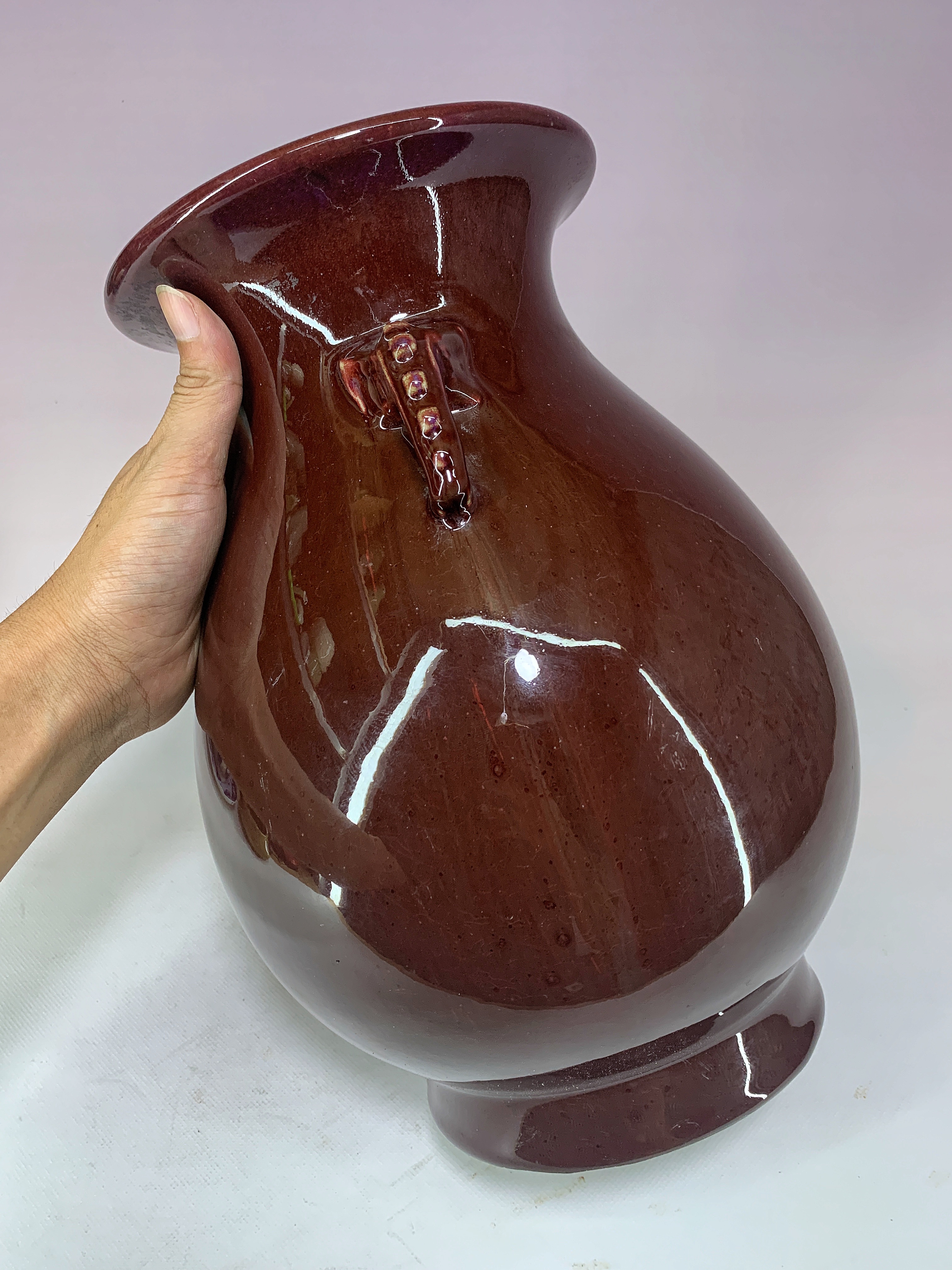 雍正年製款 辰砂釉不遊環双象耳花瓶 赤釉 花入 唐物 中国古玩