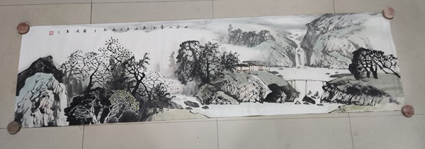 古玩字畫帶合影中美協(xié)會員名家羅峻 小六尺山水拍賣，當前價格368元