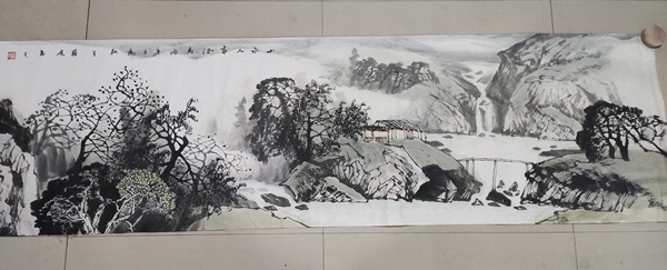 古玩字畫帶合影中美協(xié)會員名家羅峻 小六尺山水拍賣，當前價格368元