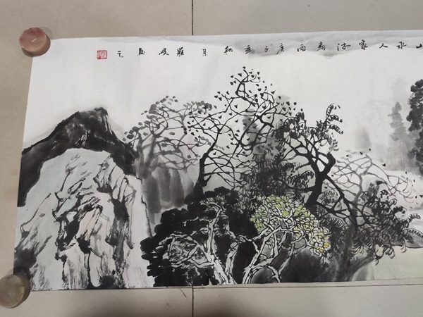 古玩字畫帶合影中美協(xié)會員名家羅峻 小六尺山水拍賣，當前價格368元