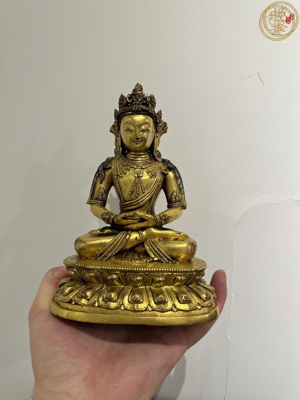 古玩銅器銅鎏金無量壽佛真品鑒賞圖