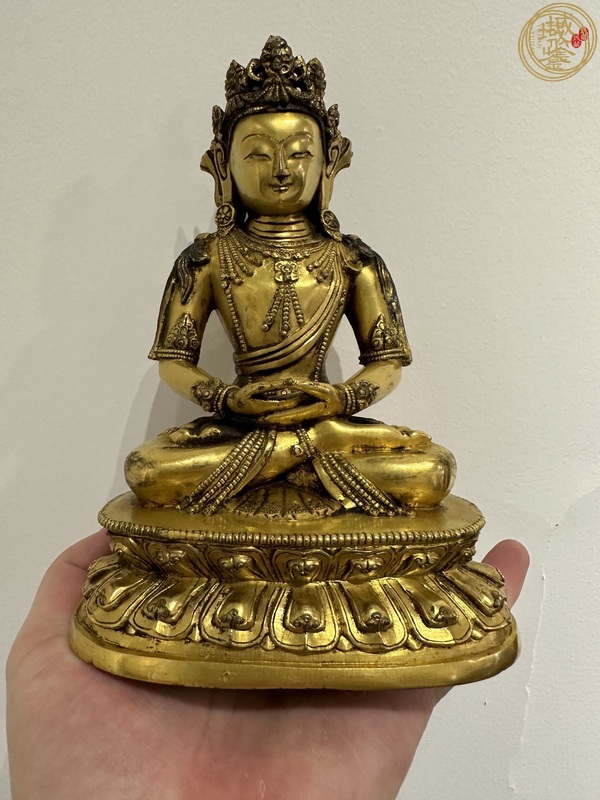 古玩銅器銅鎏金無量壽佛真品鑒賞圖