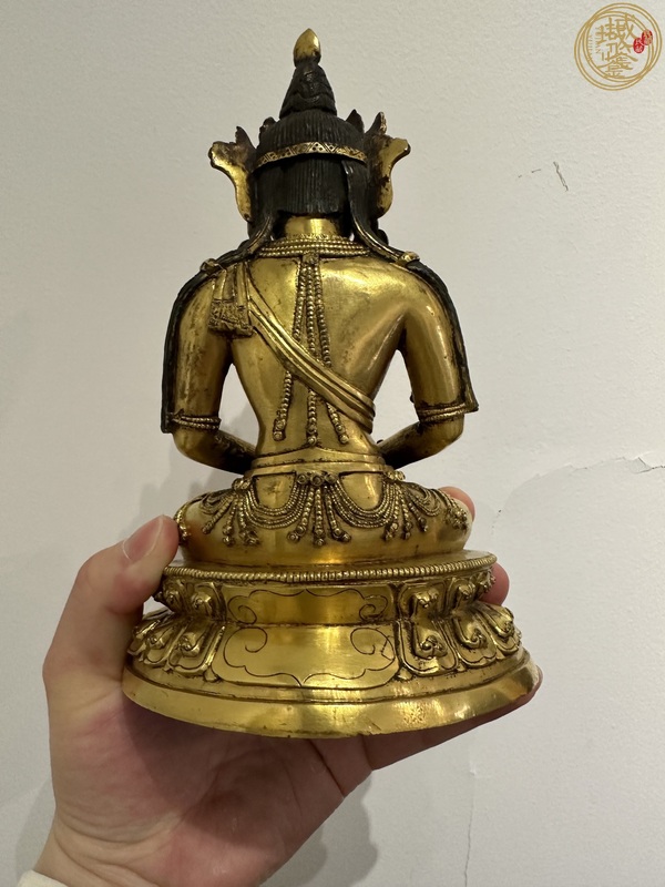 古玩銅器銅鎏金無量壽佛真品鑒賞圖