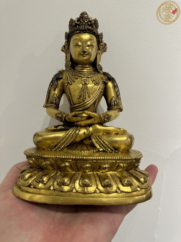 古玩銅器銅鎏金無量壽佛真品鑒賞圖