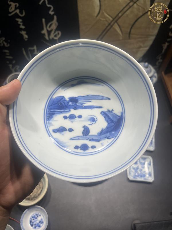 古玩陶瓷青花亭臺山水詩文碗真品鑒賞圖