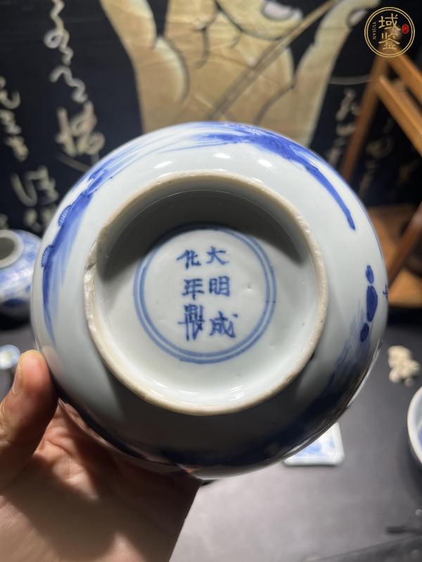 古玩陶瓷青花亭臺山水詩文碗真品鑒賞圖