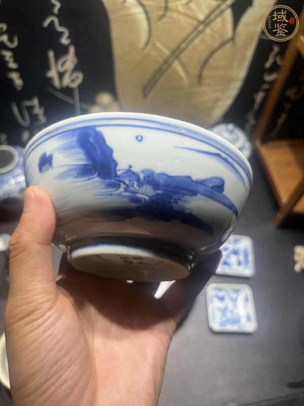 古玩陶瓷青花亭臺山水詩文碗真品鑒賞圖