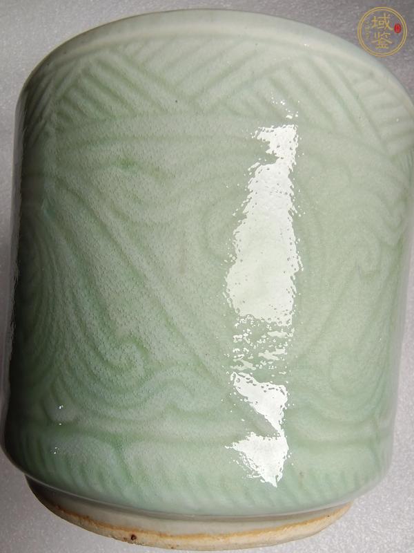 古玩陶瓷豆青釉圈足筒式香爐真品鑒賞圖