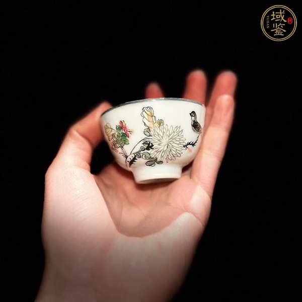 古玩陶瓷花鳥紋彩繪杯真品鑒賞圖