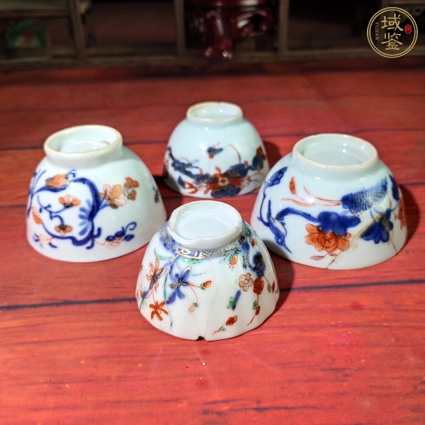 古玩陶瓷清康熙青花礬紅描金花卉紋杯一組真品鑒賞圖