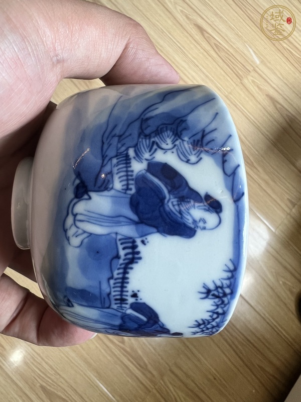古玩陶瓷清光緒青花人物故事圖團(tuán)鶴紋碗真品鑒賞圖