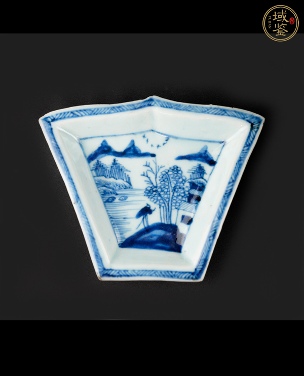 古玩陶瓷乾隆青花山水紋九攢盤真品鑒賞圖