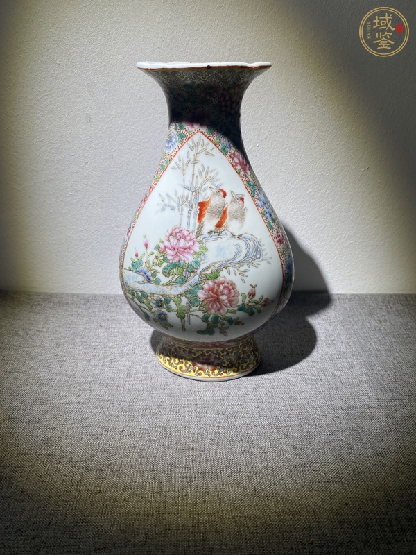 古玩陶瓷粉彩花鳥海棠瓶真品鑒賞圖