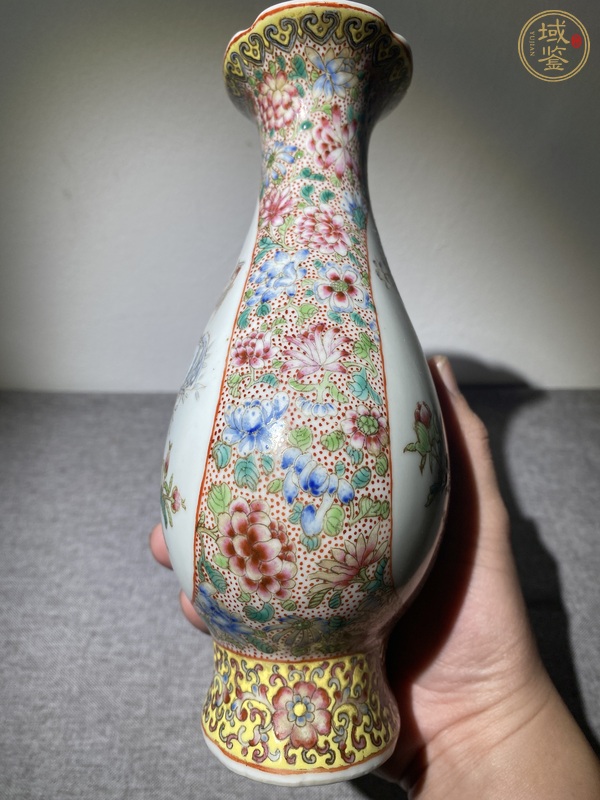 古玩陶瓷粉彩花鳥海棠瓶真品鑒賞圖