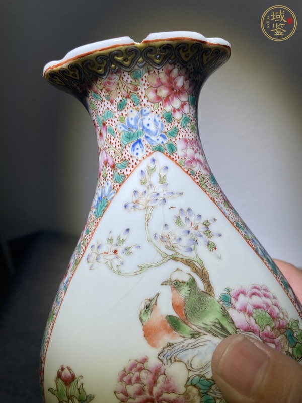 古玩陶瓷粉彩花鳥海棠瓶真品鑒賞圖