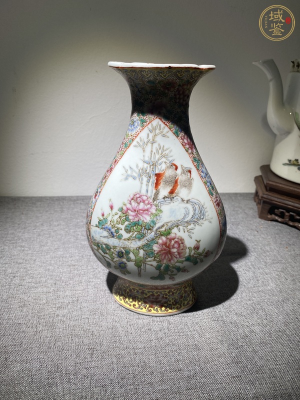 古玩陶瓷粉彩花鳥海棠瓶真品鑒賞圖