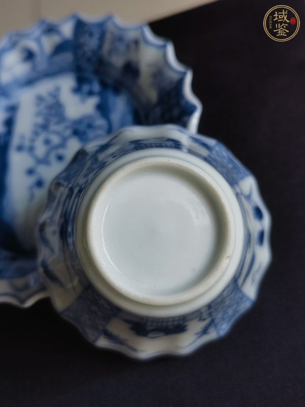 古玩陶瓷山水紋青花杯盤真品鑒賞圖