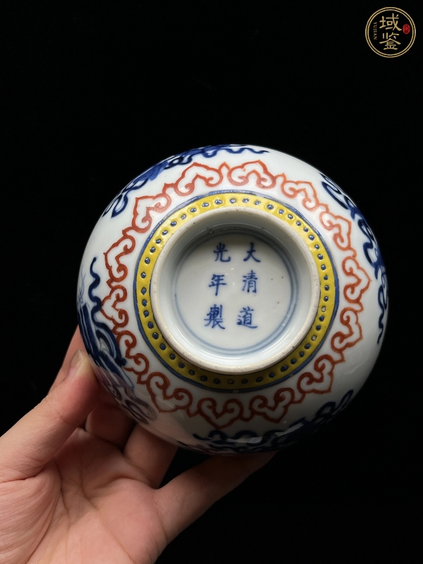 古玩陶瓷清光緒青花花卉博古圖碗真品鑒賞圖