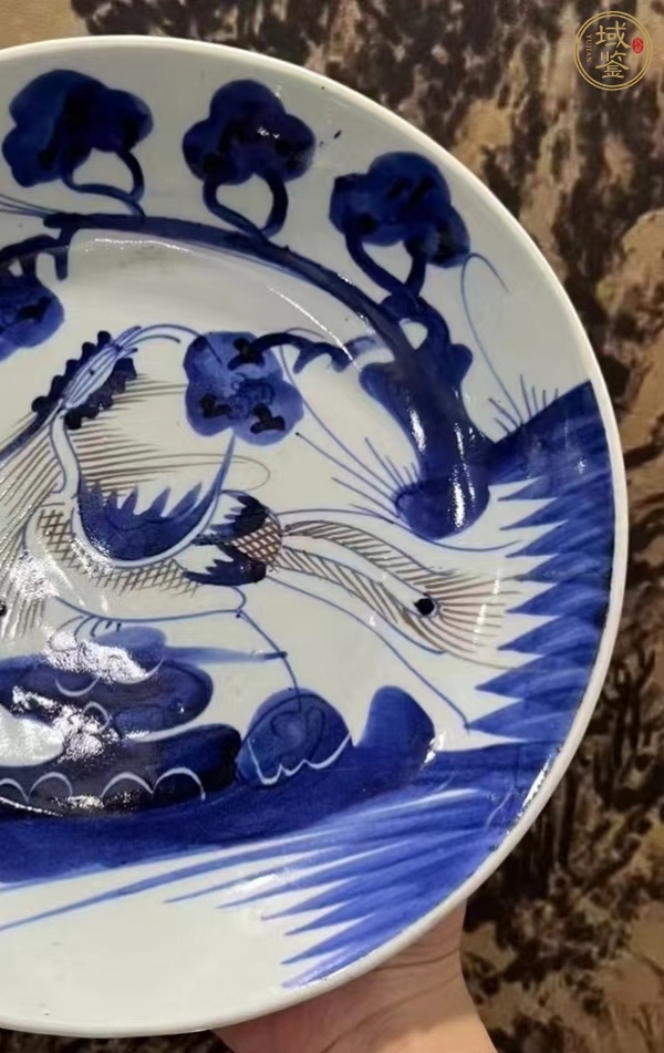 古玩陶瓷鳳紋青花釉里紅盤真品鑒賞圖