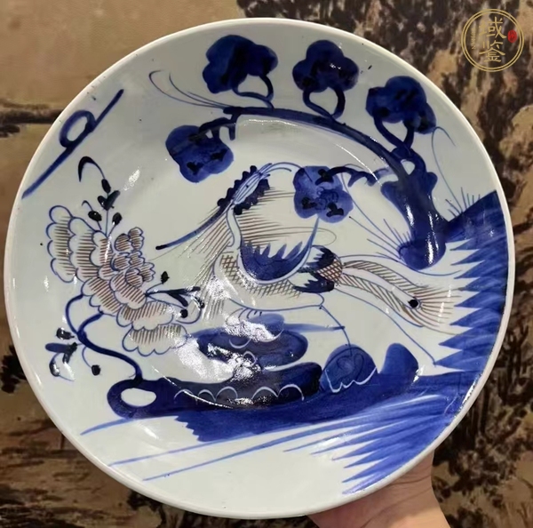 古玩陶瓷鳳紋青花釉里紅盤真品鑒賞圖