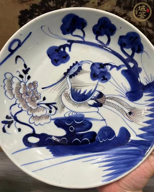 古玩陶瓷鳳紋青花釉里紅盤真品鑒賞圖