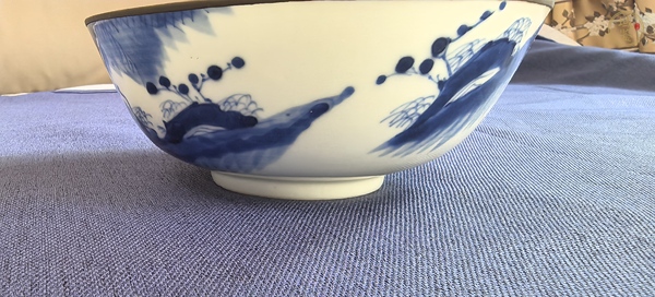 古玩陶瓷青花花鳥花卉紋碗真品鑒賞圖