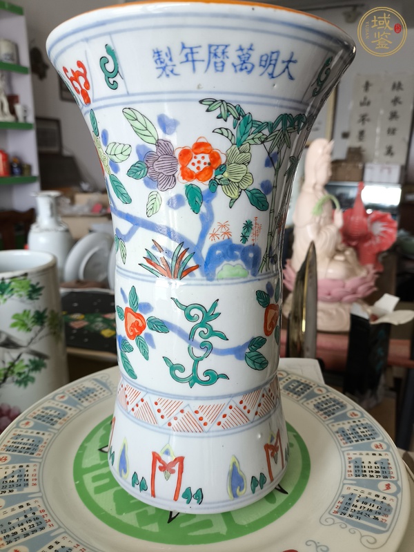 古玩陶瓷青花五彩花鳥紋花觚真品鑒賞圖