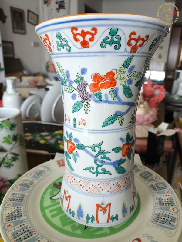 古玩陶瓷青花五彩花鳥紋花觚真品鑒賞圖