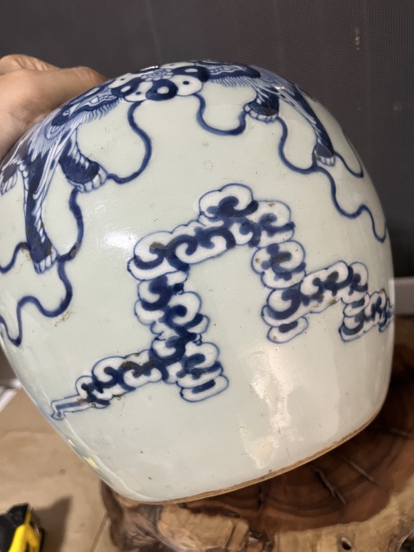 古玩陶瓷清中晚期豆青釉青花獅子繡球圖西瓜罐拍賣,當前價格2888元