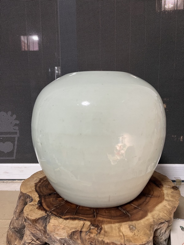 古玩陶瓷清中晚期豆青釉青花獅子繡球圖西瓜罐拍賣,當前價格2888元