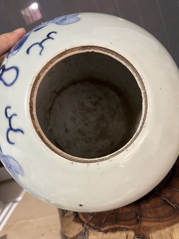 古玩陶瓷清中晚期豆青釉青花獅子繡球圖西瓜罐拍賣,當前價格2888元
