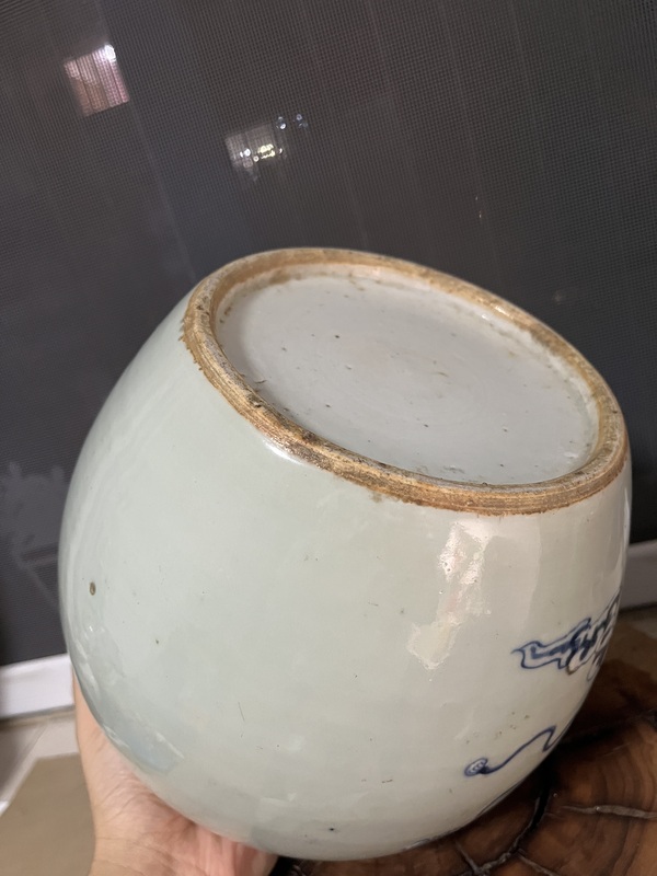 古玩陶瓷清中晚期豆青釉青花獅子繡球圖西瓜罐拍賣,當前價格2888元