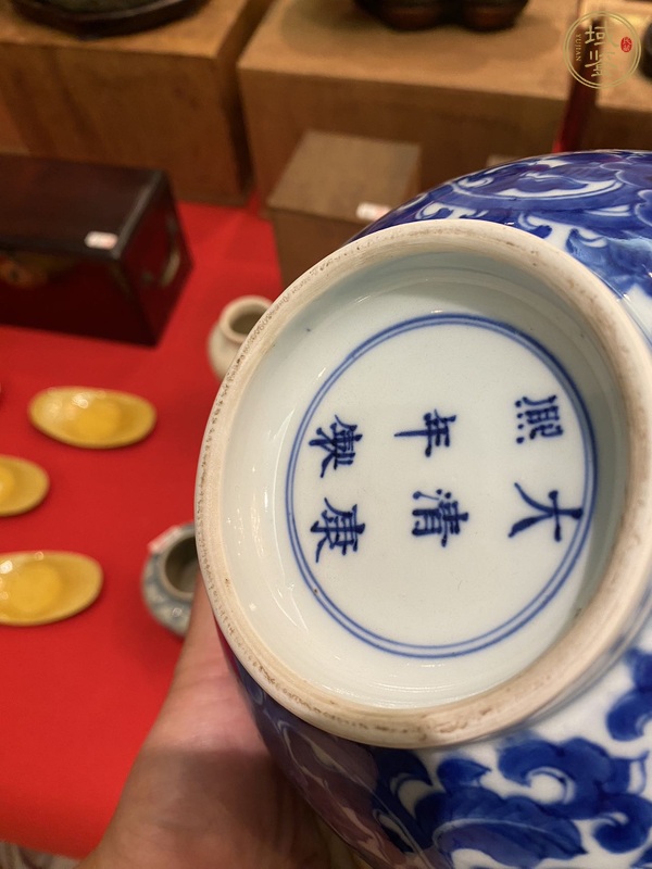 古玩陶瓷青花鳳穿牡丹圖墩式碗，注意品相真品鑒賞圖