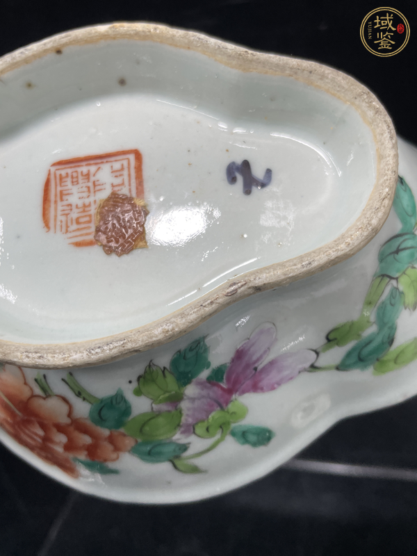 古玩陶瓷粉彩花卉紋海棠貢盤真品鑒賞圖