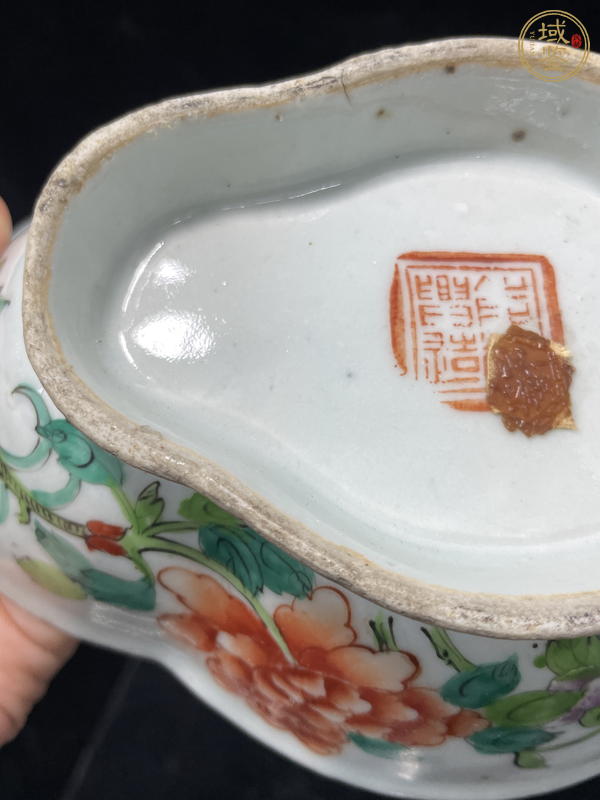 古玩陶瓷粉彩花卉紋海棠貢盤真品鑒賞圖