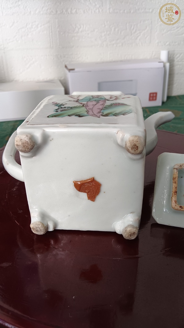古玩陶瓷粉彩仕女人物四方茶壺真品鑒賞圖