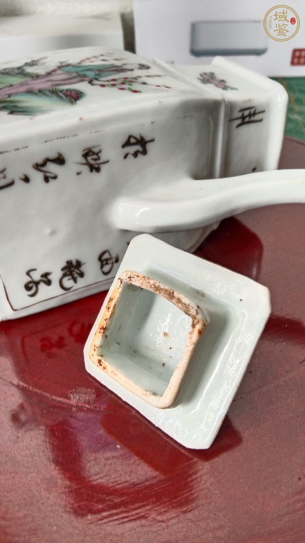 古玩陶瓷粉彩仕女人物四方茶壺真品鑒賞圖