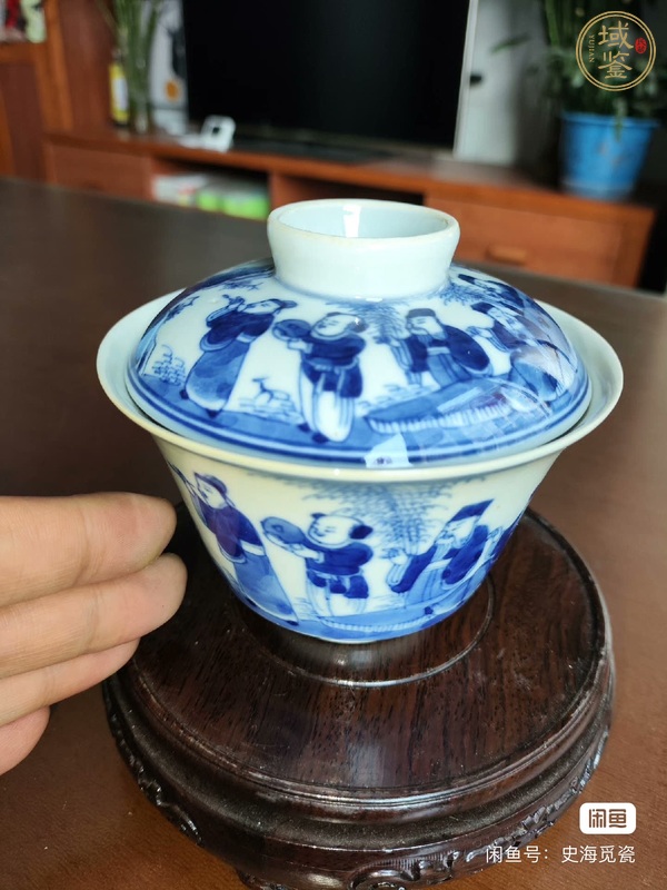 古玩陶瓷人物紋青花蓋杯真品鑒賞圖