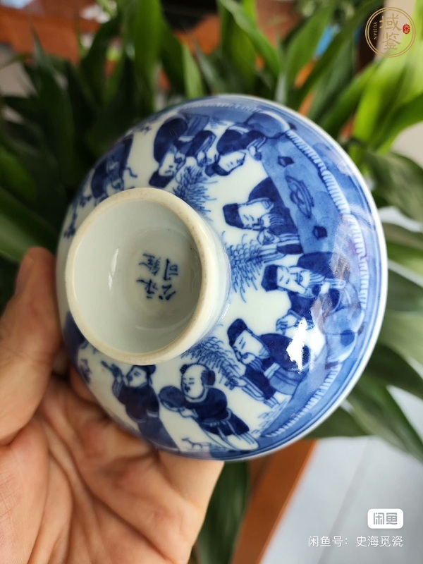 古玩陶瓷人物紋青花蓋杯真品鑒賞圖