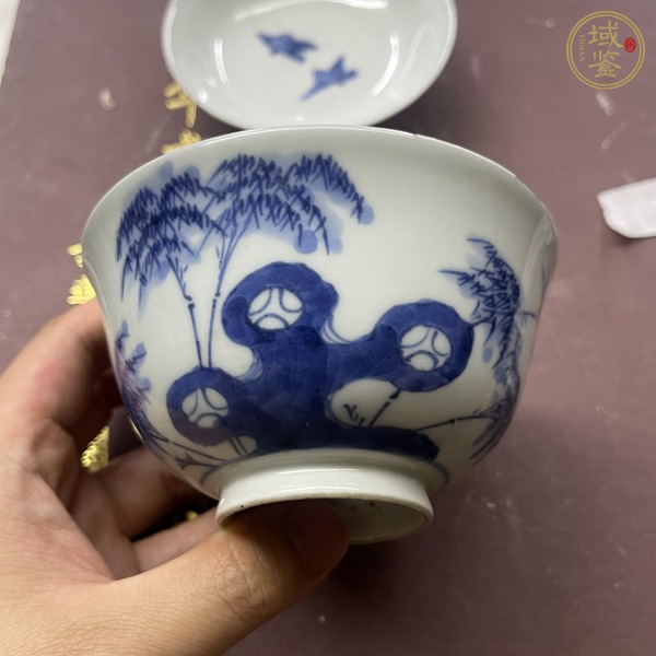 古玩陶瓷青花花鳥花卉紋蓋碗真品鑒賞圖