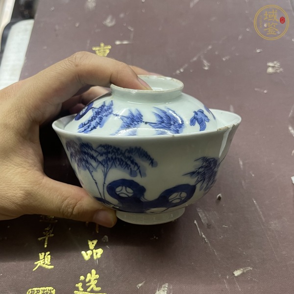 古玩青花花鳥花卉紋蓋碗真品鑒賞圖