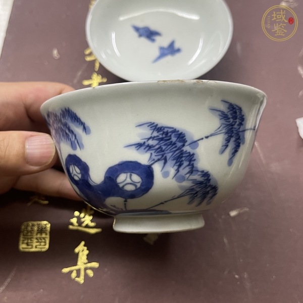 古玩陶瓷青花花鳥花卉紋蓋碗真品鑒賞圖