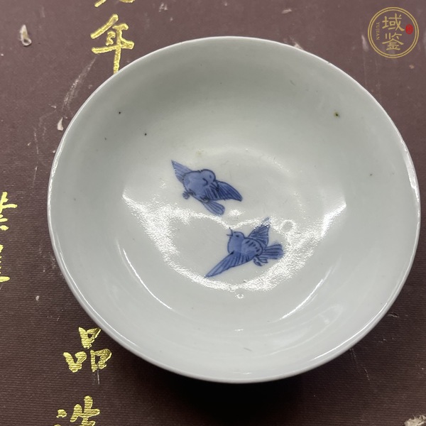 古玩陶瓷青花花鳥花卉紋蓋碗真品鑒賞圖