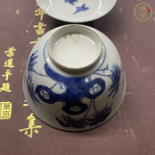 古玩陶瓷青花花鳥花卉紋蓋碗真品鑒賞圖