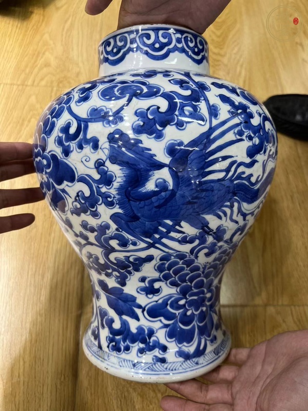 古玩陶瓷青花鳳穿牡丹圖將軍罐，注意品相真品鑒賞圖